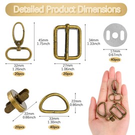 HOLDLEAF 140 Pieces Metal Rotating Carabiner Hooks D-Rings Triglide Sliding Buckle Magnetic Buttons Bag Accessories for Handbag Backpack Bag Accessories, bronze