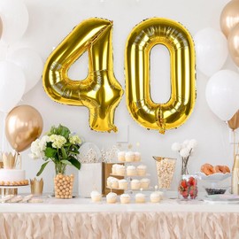 Number 40 Balloons, 40 Inch Gold Foil Number Balloons, 40th Birthday Balloons for Men Women, Giant Digital Balloons for Birthday Party, Wedding, Anniversary