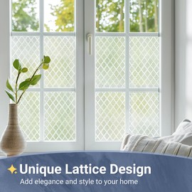 rabbitgoo Window Privacy Film, Decorative Privacy Window Film Sun Blocking, Frosted Glass Window Film, Non-Adhesive Privacy Cling Covering, Static Cling Window Sticker, Floral Lattice, 17.5"×78.7"