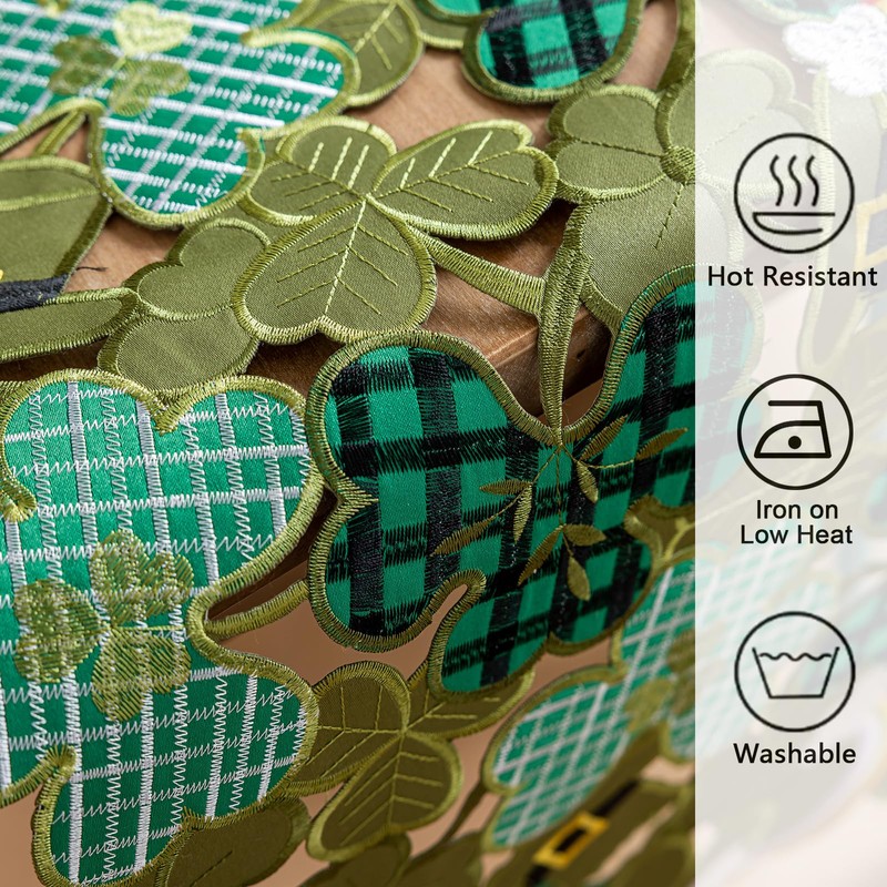 St. Patrick’s Day Table Runner, Embroidered Irish Clover Rainbow Table