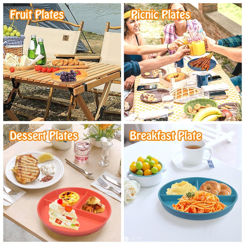 GOTRUST Divided Dinner Plate Sets, 4 Pieces Unbreakable Plates with