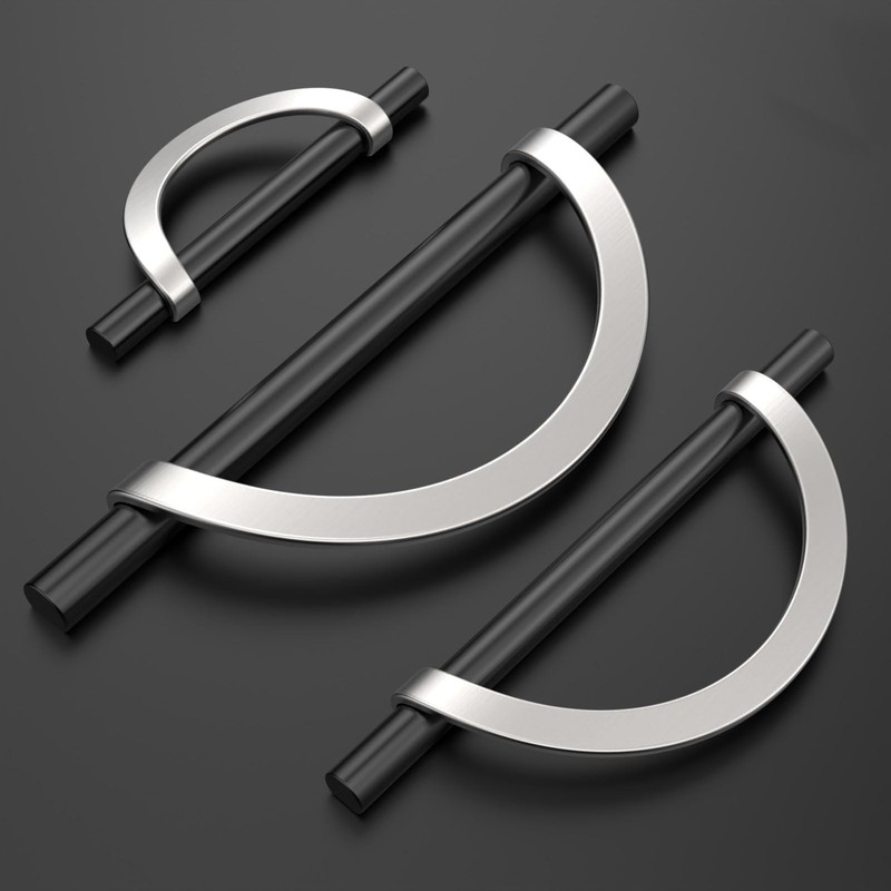 Alzassbg 6 Pack Matt Black and Nickel Cabinet Pulls, 3-3/4