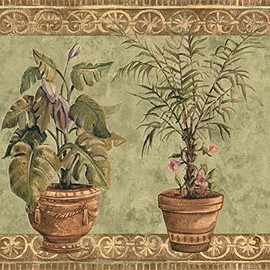 Concord Wallcoverings Wallpaper Border Floral Pattern Plants Shells Flowers for Dining Room Living Room Bedroom, Beige Brown Green, 15 Feet by 9 Inches TK6313B