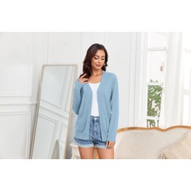 TASAMO Women's Cardigan Sweater Fall Fashion V-Neck Button Cardigan Casual Fashion Top with Pockets (Small,Sky Blue)