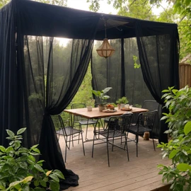 SK Studio Outdoor Curtain Transparent Weatherproof Pack of 2 Voile Curtains Sun Protection Windproof Outdoor Curtain for Balcony Patio Waterproof Black 160 x 213 cm