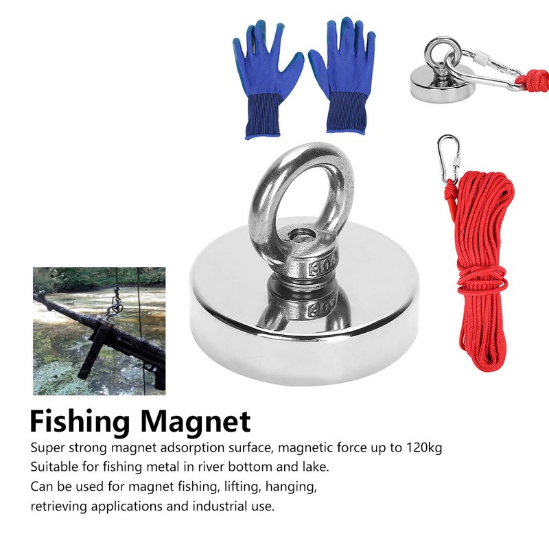 Strong Powerful Round Salvage Fishing Magnet with 20m Rope Kit