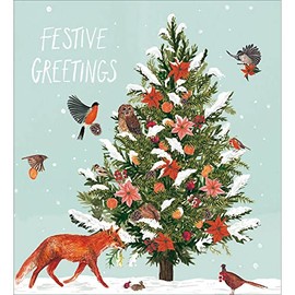 Woodmansterne Artistic Charity Christmas Cards - Woodland Animals & Christmas Tree - Eco-Friendly & Recyclable - Pack of 5 Cards