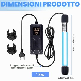 Sterilizzatore UV per acquario, luce con timer 13 W, luce UV per acquari con protezione impermeabile ispessita, per la casa, per la sterilizzazione UV, per acquari