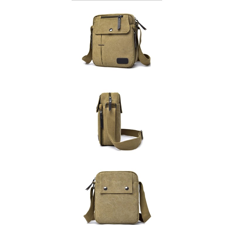 Bolso Lona Hombre Casual Viaje Compras Hombro Cruzada Multiuso (Khaki)