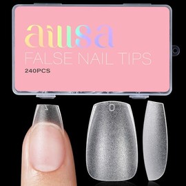 AILLSA Uñas Postizas Cortas Estilo Ataúd, 15 Tamaños, Uñas de Gel Mate, Sin Limar, Suaves, Cortas, A Presión, Transparentes, de Cobertura Total, 240 U