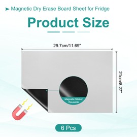 PATIKIL Magnetic Refrigerator Whiteboard Sheets Set of 6 30x21cm Erasable Kitchen Whiteboard for Home Kitchen Organizer Planner Office Storage Silver (0.6mm)