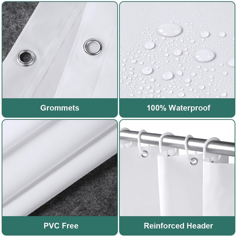 URAQT Shower Curtain Anti Mould, Waterproof Polyester Bathroom Curtains, Resistant