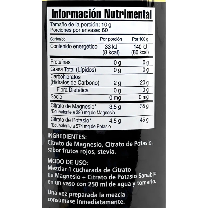 Citrato De Magnesio Y Citrato De Potasio 600 G Frutos