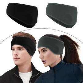 Winter Ear Warmers and Headbands - Earmuffs for Men and Women, Running and Workout Gear, Cold Weather Exercise Headband (Black+Grey)