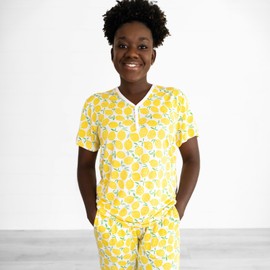 Little Sleepies Viscose from Bamboo Women's Pajama Top - Soft Henley Button Up Pajama Top, Nursing Friendly, Short Sleeve, Lemons, XX-Large