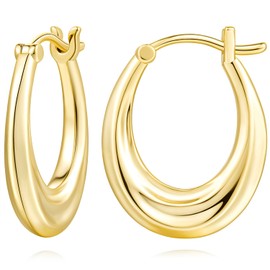AMELINE 14K Gold Hoop Earrings for Women, Small Gold Hoop Earrings Well-polished Gold Chunky Hoop Earrings Dainty Hypoallergenic Earrings