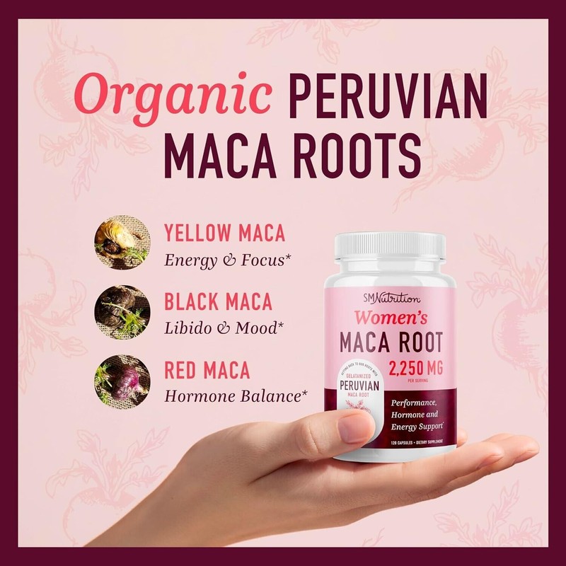 SM Organic Maca Root Capsules for Women Peruvian Maca 2250MG