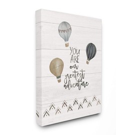 The Kids Room By Stupell Our Greatest Adventure Neutral Grey Hot Air Balloons Canvas Wall Art, 16 x 20, Proudly Made in USA