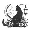 Fenteer Cat Moon Flower Wall Sticker Removable Decal Accessories Decal