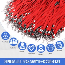 Windyun 500 Pcs Breakaway Lanyards for ID Badges Bulk Lanyards Strap with J Hook Flat Lanyards School and Office Supplies (Red)