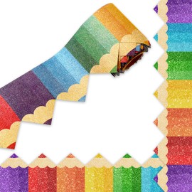 Whaline 32.8ft Back to School Crayon Bulletin Board Border Colorful Glitter Crayon Die-Cut Rolled Border Trim for Classroom Chalkboard Wall Decoration