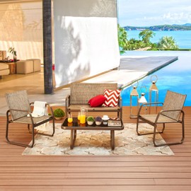 Generic WISLEY 4 Pieces Patio Furniture Set, Tempered Glass Coffee Table,Outdoor Conversation Sets for Backyad, Garden, Poolside, Grey