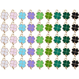 Craft Keyring Lucky Charm Pendant 45 Pieces Lucky Charm Chain Four Leaf Clover Key Chain Necklace Craft Four Leaf Clover Metal Lucky Clover Key Ring, Non-precious metal, Jet