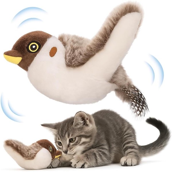 Interactive Cat Toy Flapping Bird, Lifelike Sandpiper with Chirp Sound,