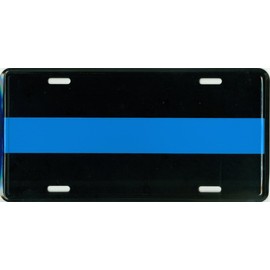 Thin Blue Line Metal License Plate – 6x12 inch Black and Blue Auto Tag for Cars and Trucks - in Support of Police and Law Enforcement Officers