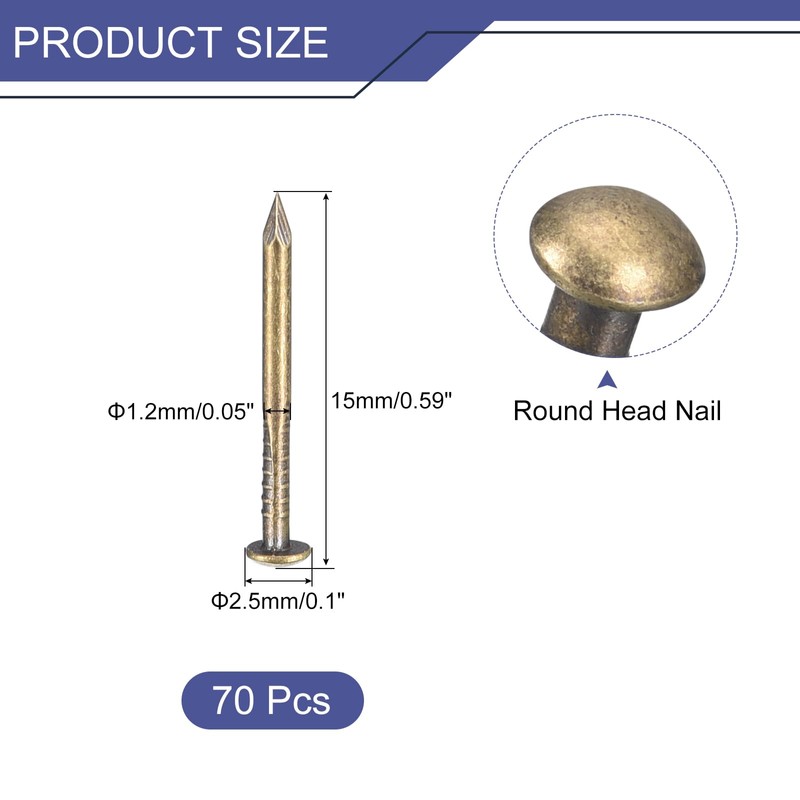 sourcing map 70Pcs Small Tiny Nails 1.2x15mm(DXL) Tiny Brass Nails