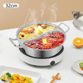 CNCEST Double-flavor Hot Pot, 5L/1.32Gal Hot Pot with Divider, Hots Pots with Clear Lid for Gas Hob, Induction Hob, Electric Ceramic Hobs For 5 Persons (12.6in)