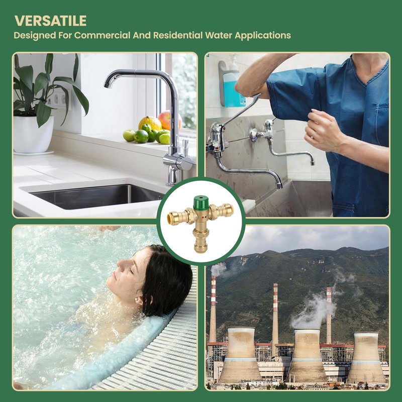 Watflow 3/4 Inch Brass Thermostatic Mixing Valve with Union Connections,