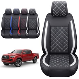 Tomatoman Tacoma Seat Covers Customized for 2005-2025 Sport Double Cab SR V6 Pickup Truck, Waterproof Faux Leather Car Cushions(2 PCS Front, Black-White)