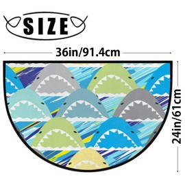 Door Mat Cartoon Shark Fangs Inside Floor Mat Absorbent Non-Slip Half Round Area Rug 36 x 24 Inches Indoor Door Mat for Entrance Kitchen Bedroom Bathroom Decor