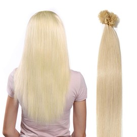 18 inch Pre Bonded Hair Extensions 100 Strands 100% Remy Human Hair Keratin Nail U Tip Real Hair Extension Straight #60 Platinum Blonde (45cm,50g)