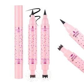 Prreal 2PCS Eyeliner Freckle Pen, 2 in 1 Freckle Stamp and Black Liquid Eyeliner, Waterproof, Natural Lifelike Freckles Makeup, Soft Sopt Pen Magic Fake Freckles, 01 Light Brown+ 03 Dark Brown