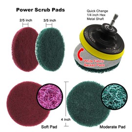 Rayeeley 11Pack 4 Inch Drill Power Brush Tile Scrubber Scouring Pads Cleaning Kit with 4 Inch Disc Pad Holder for Bathroom & Kitchen Cleaning