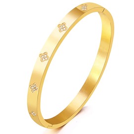 Gleamart New Gold Love Bangle Bracelet Stainless Steel Cubic Zirconia Bracelet Simple Style Bracelet