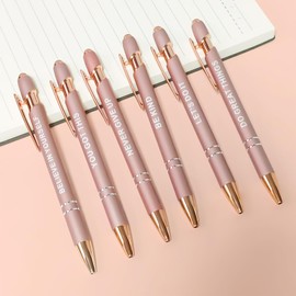 YOXMJDB Stylus Pens for Touch Screens, 6 Pack Rose Gold Inspirational Pens, 1.0mm Medium Point BallPoint Pens, Cute Pens Nurse Gifts Office Supplies for Women (Motivational, 6 Pcs Rose Gold)