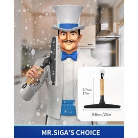 MR.SIGA All Purpose Silicone Squeegee for Shower Door, Mirror, Glass, Streak Free Shower Squeegee, Pivoting Bamboo Handle, Includes 1 Suction Hook, 10 inch Wide, Black, 1 Pack
