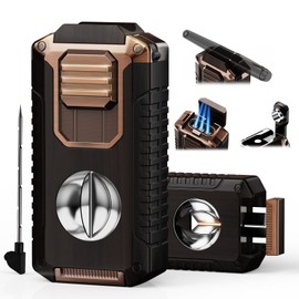 5-in-1 Torch Lighter with Cutter, Punch, Holder and Draw Enhancer Tool, Triple Windproof Jet Flame, Refillable Lighters with Accessories, Cool Lighter Gifts for Men, Butane Lighter for Candle, Travel