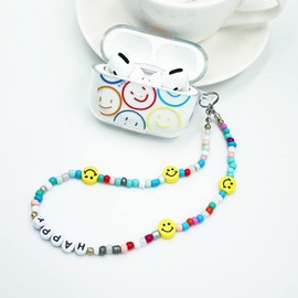 KOUJAON Compatible with Airpods Pro Case Cover Cute Double Side Smiley Face Clear TPU Case for AirPods Pro 2nd/1st with Bracelet Lanyard Wrist Strap (Smiley Face)