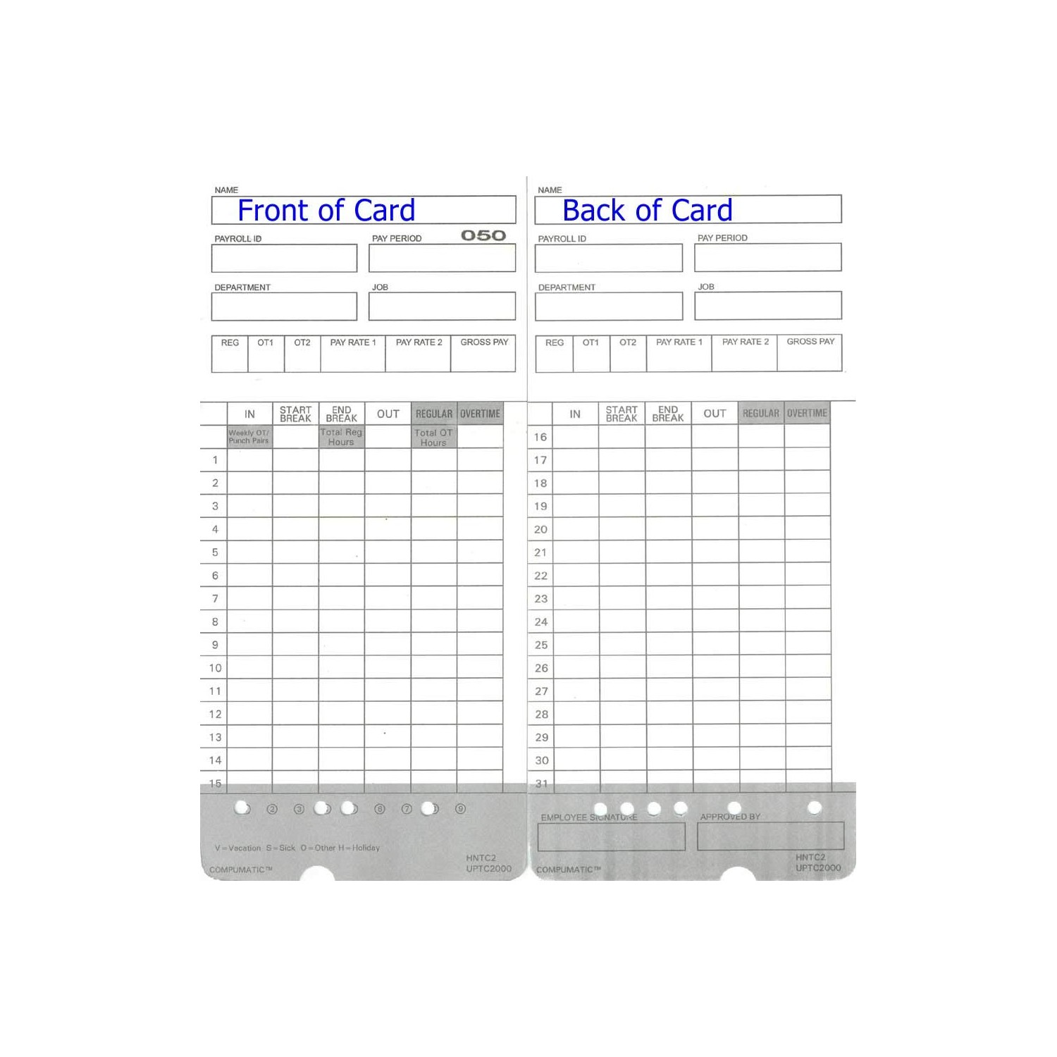 300 Time Cards for uPunch HN2000, HN2500, HN4000, HN4500 AutoAlign ...