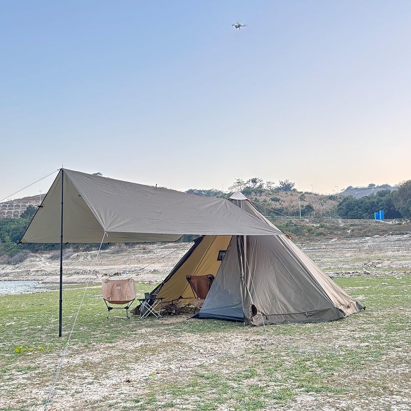 防水布接続タープアダプタートンネルキャップシングルポールテントタープ接続用三層構造防水加工ポリエステル綿登山バックル/ロープ付き