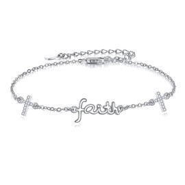 URONE Faith Bracelet 925 Sterling Silver Faith Cross Bracelet Faith Jewelry Gifts For Women