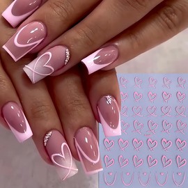 6 Sheets Valentine's Day Nail Stickers for Nail Art Heart Nail Decals 3D Self-Adhesive Red Pink Gold White Black Love Heart Nail Art Designs Nail Art Sticker Nail Tip for Women DIY Nail Art Decoration