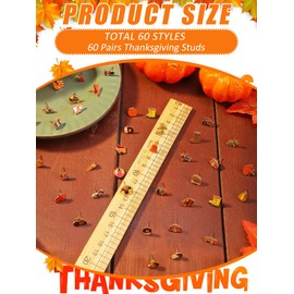 Estune 60 Pairs Thanksgiving Stud Earrings Set for Girls Women Holiday Earrings Bulk Cute Fall Leaf Pumpkin Sunflower Turkey Gnome Stud Earrings Gifts for Teen Girls Autumn Earrings, Vivid