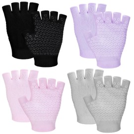Eurzom 4 Pairs Fingerless Yoga Gloves with Grips for Women Silicone Dots Pilates Exercise Gloves Cotton Mittens Protection Equipments