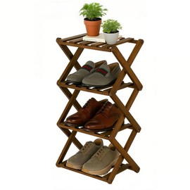 Ayedvan Bamboo Foldable Shoes Organizer Shoe Rack Free Standing Shelf for Entryway,Living Room,Hallway, Wood Color,Installation-Free Multifunctional Shoe Rack(4 Layers)