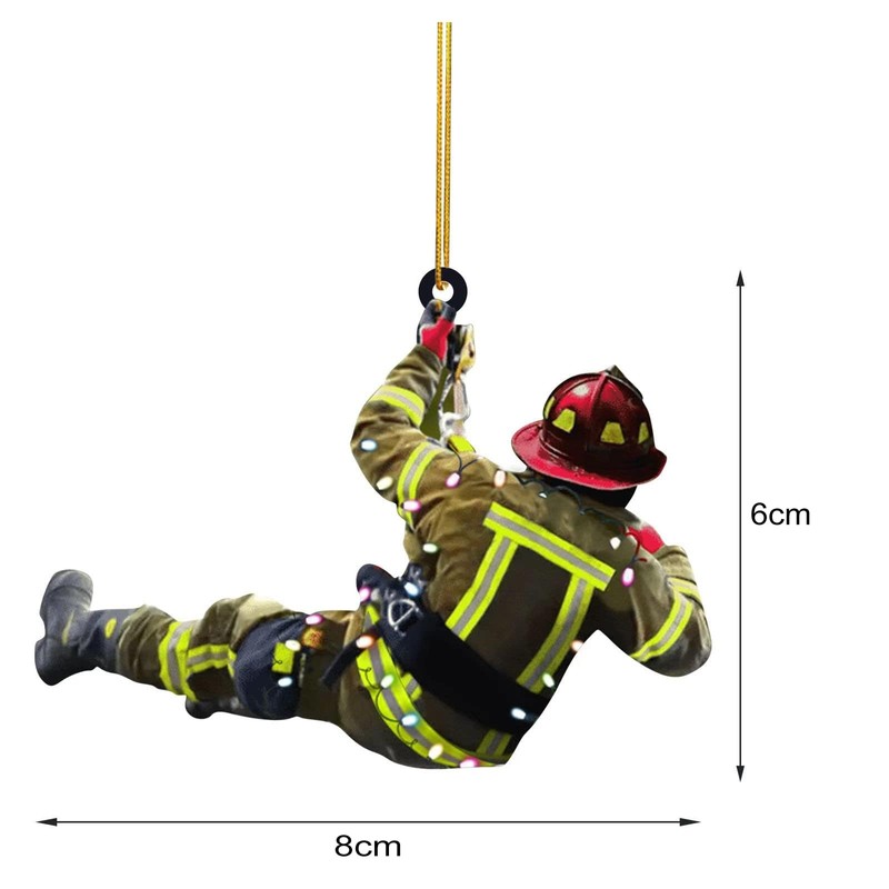 Fireman Christmas Tree Decorations 4 Pieces, Fireman Christmas Decorations with